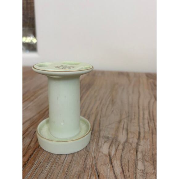 LEFTON Pale Green Tooth Brush Holder 270 Hand Painted Gold Rim 4 Holes Bathroom - Picture 6 of 6